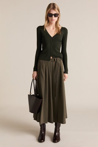 Cardigan maille col V - Kaki