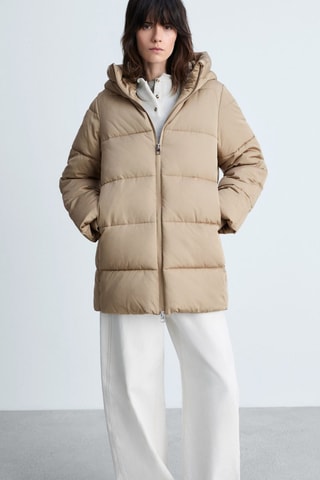 Anorak midi matelassé capuche - Beige