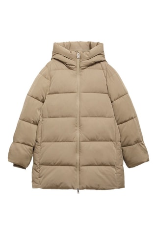 Anorak midi matelassé capuche - Beige