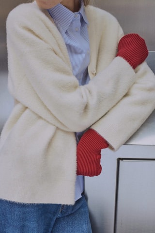 Cardigan maille imitation fourrure - Ecru