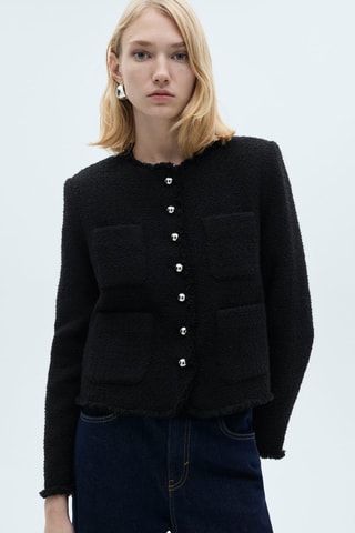 Veste tweed boutons bijoux - Noir