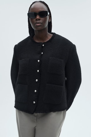 Veste tweed boutons bijoux - Noir