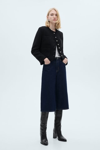 Veste tweed boutons bijoux - Noir