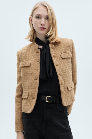 Veste tweed col officier - Marron