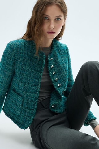 Veste en tweed à poches - Bleu pétrole