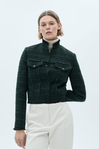 Veste tweed col montant - Vert foncé
