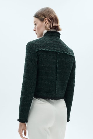 Veste tweed col montant - Vert foncé