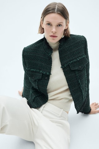 Veste tweed col montant - Vert foncé