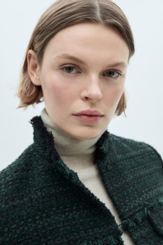 Veste tweed col montant - Vert foncé