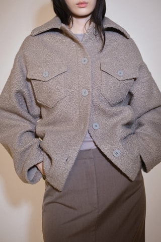 Veste tissu bouclette poches - Marron