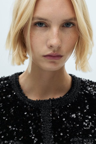 Veste paillettes poches - Noir