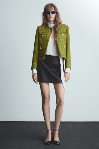 Veste tweed boutons bijoux - Olive