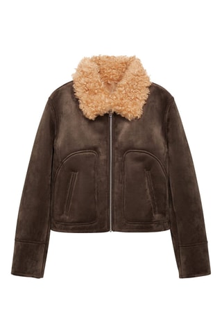 Veste effet daim col imitation mouton retourné - Gris