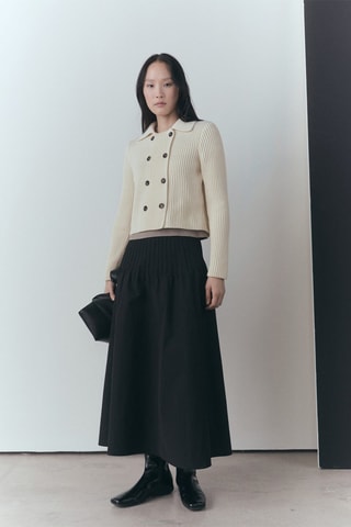 Veste maille côtelée boutons - Écru