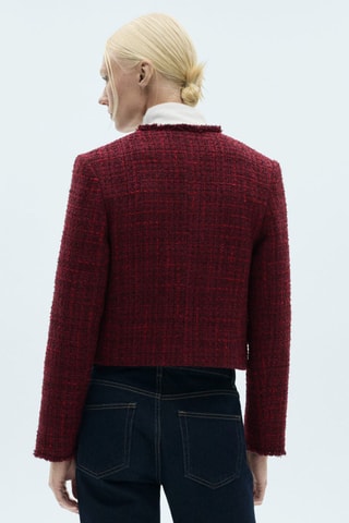 Veste tweed bords effilochés - Cerise