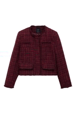 Veste tweed bords effilochés - Cerise