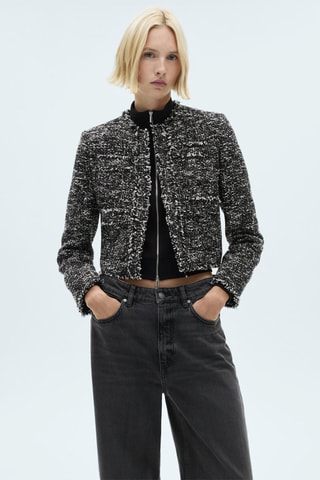 Veste tweed bords effilochés - Noir