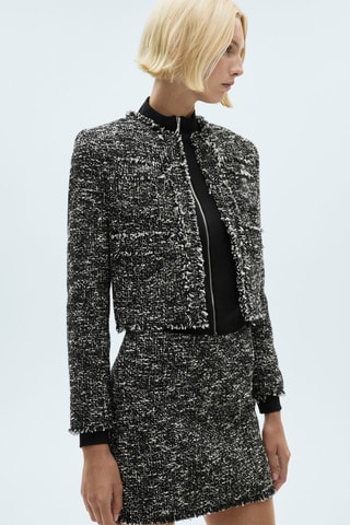 Veste tweed bords effilochés - Noir