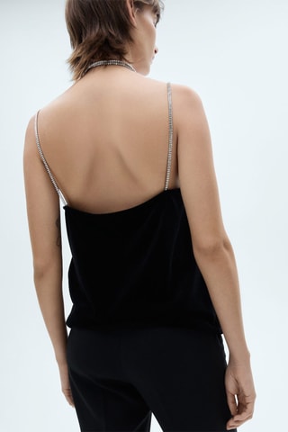 Top velours bretelles strass - Noir