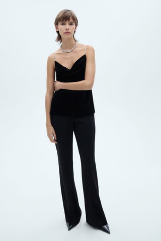 Top velours bretelles strass - Noir