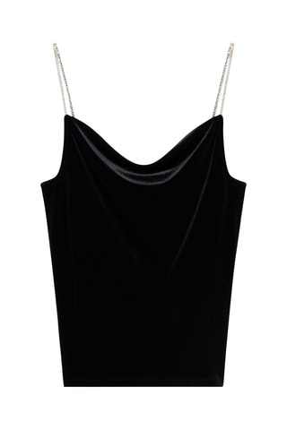 Top velours bretelles strass - Noir