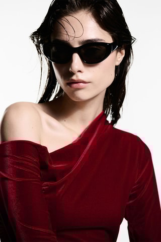 Top velours asymétrique - Rouge