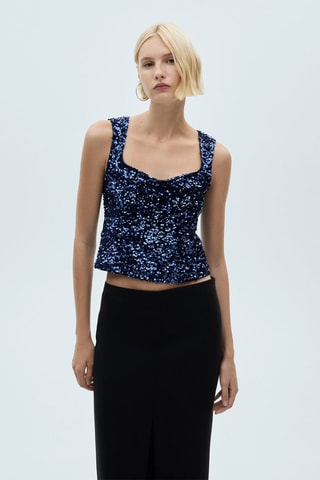 Top bretelles à sequins - Bleu marine