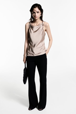 Top satin col bénitier - Gris clair