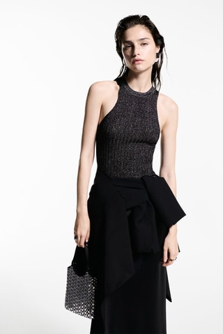 Top maille Lurex emmanchures américaines - Noir