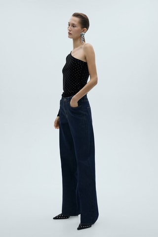 Top velours asymétrique strass - Noir