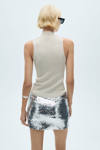 Top maille Lurex col montant - Argenté