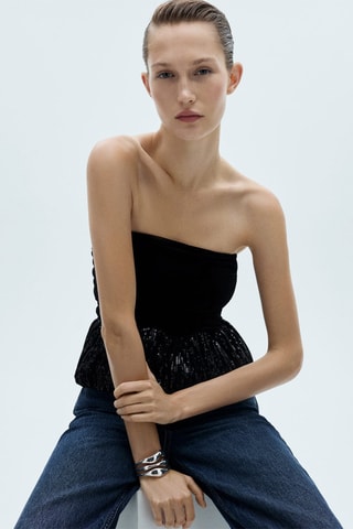 Top péplum détails paillettes - Noir