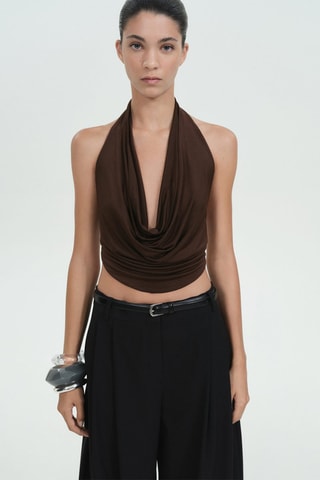 Top encolure drapée dos nu - Marron