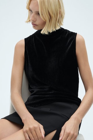 Top velours col montant - Noir