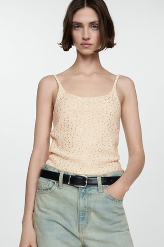 Top bretelles à sequins - Ecru