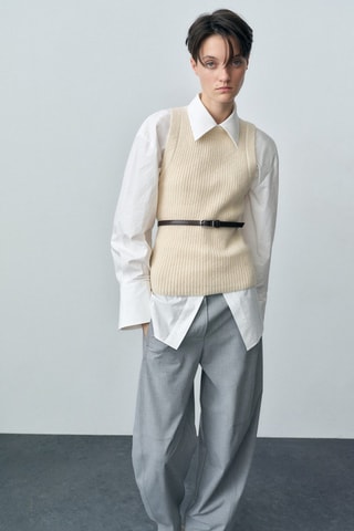 Top laine mélangée maille côtelée - Ecru