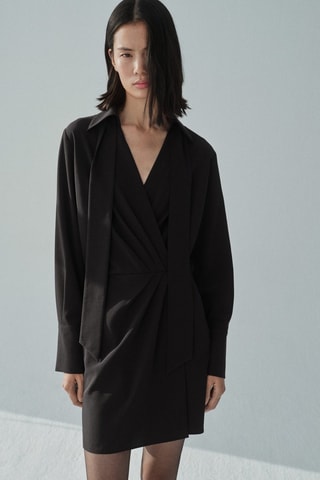 Robe cache-cœur col chemise - Noir