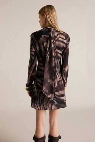 Robe satinée nœud dos zèbre - Marron