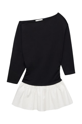 Robe courte tissu combiné drapé - Noir