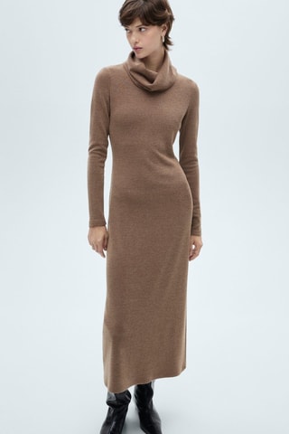 Robe maille col roulé - Marron