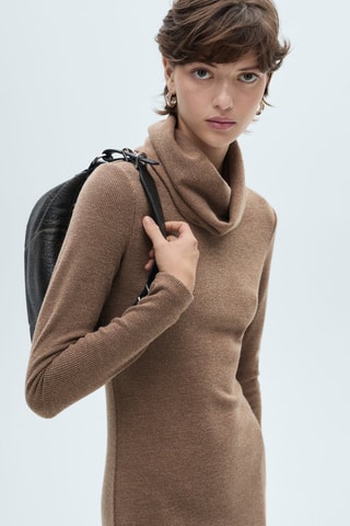 Robe maille col roulé - Marron