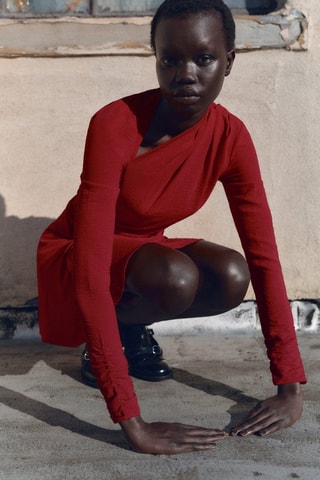 Robe asymétrique drapée - Rouge