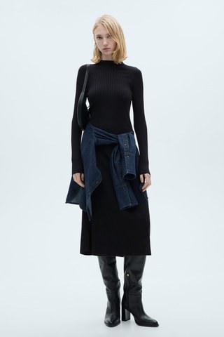 Robe évasée maille col montant - Bleu marine