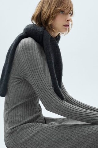 Robe évasée maille col montant - Gris chiné