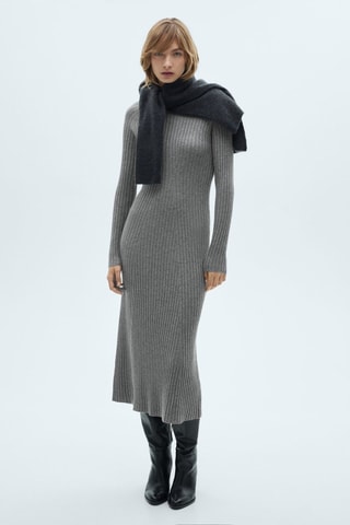 Robe évasée maille col montant - Gris chiné