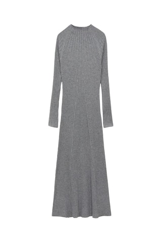 Robe évasée maille col montant - Gris chiné