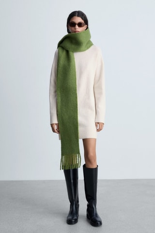 Robe courte maille col roulé - Ecru