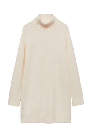 Robe courte maille col roulé - Ecru