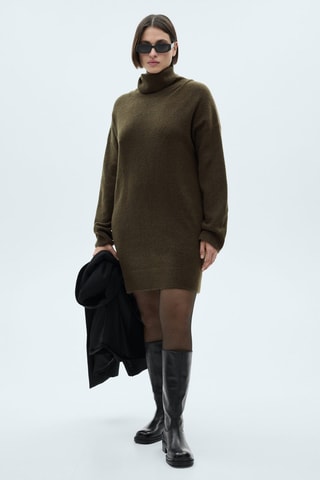 Robe courte maille col roulé - Kaki