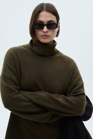 Robe courte maille col roulé - Kaki